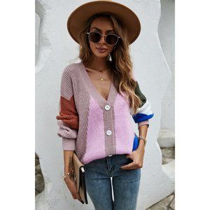 Contrast Button Front V-Neck Cardigan